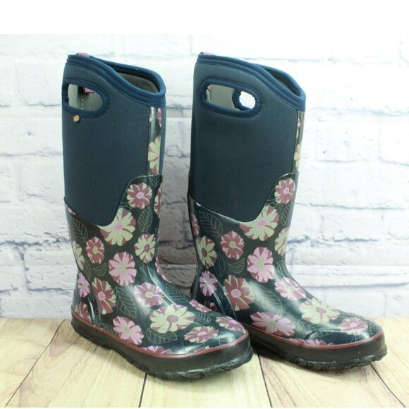 Bogs Classic Multicolor Rubber Pull On Floral Waterproof Tall Winter Boots Sz 7 - Picture 3 of 9